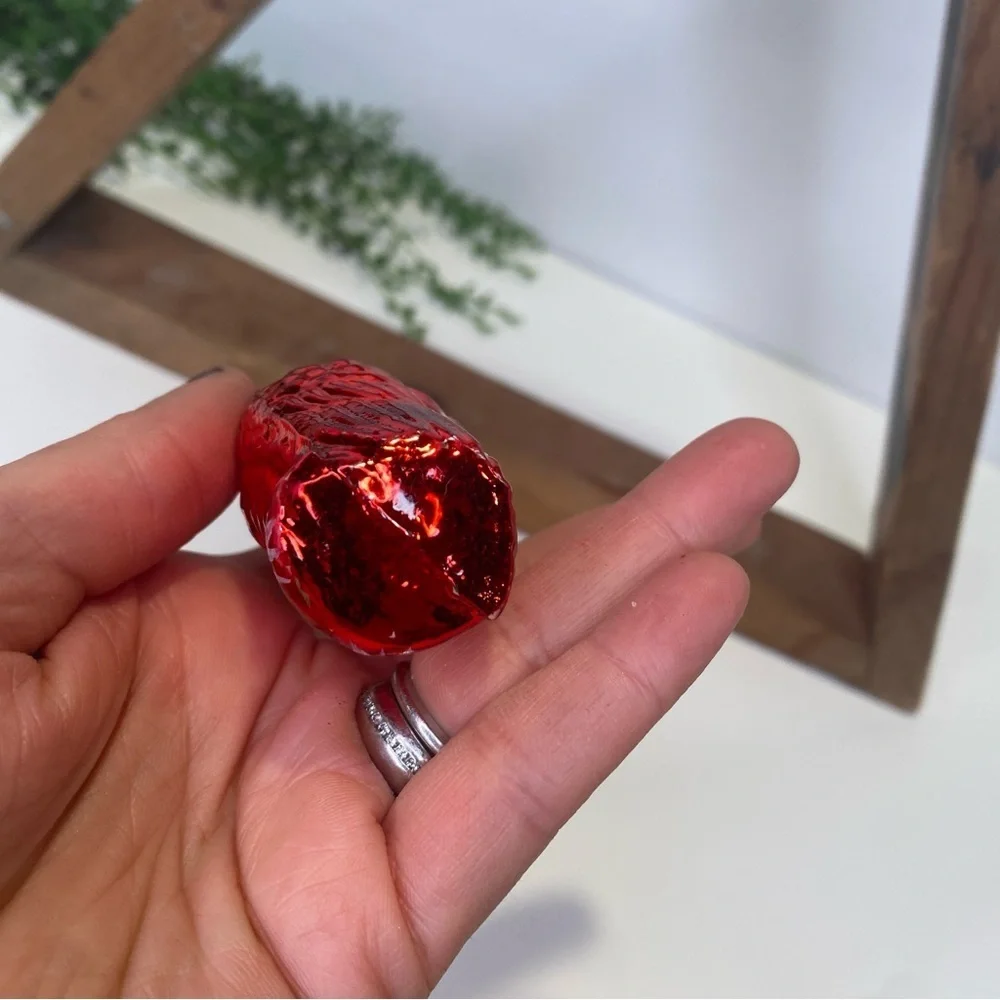 Vintage Red Hand Blown Glass Owl Ornament Made in Czechoslovakia Big White Eyes